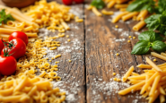 Spaghetti, rigatoni e penne in un piatto tradizionale