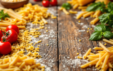Spaghetti, rigatoni e penne in un piatto tradizionale