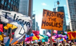 Giorgia Meloni durante una manifestazione a Milano