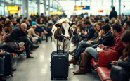Una mucca passeggia nel terminal dell'aeroporto di Bergamo
