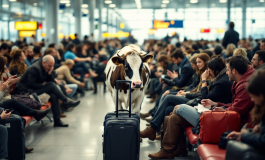 Una mucca passeggia nel terminal dell'aeroporto di Bergamo
