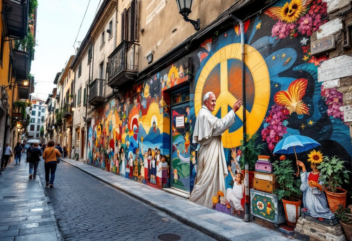 Un murale a Trastevere celebra Papa Francesco con un messaggio di pace
