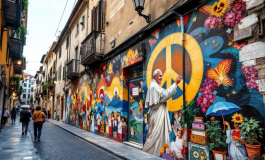 Murale dedicato a Papa Francesco a Trastevere con messaggio di pace
