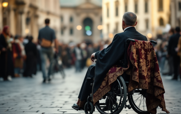 Papa Francesco in sedia a rotelle durante un incontro