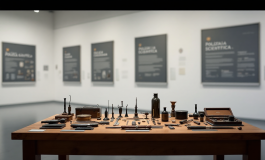 Esposizione della polizia scientifica con strumenti e tecnologie