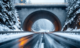 Immagine del tunnel del Frejus riaperto con segnaletica stradale