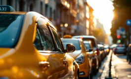 Taxi in sciopero a Milano con cartelli di protesta