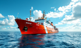 Immagine di soccorso in mare con equipaggio in azione