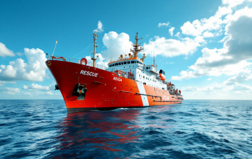 Immagine di soccorso in mare con equipaggio in azione