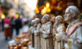 Statue di Papa Francesco in una bottega di San Gregorio Armeno
