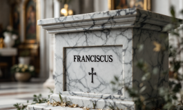 Tomba di Papa Francesco con decorazioni nella basilica