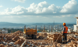 Immagine di un cantiere con un operaio in pericolo