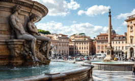 Turismo di massa a Roma con visitatori e monumenti storici