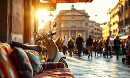 Un uomo che trasporta un divano su un monopattino a Roma