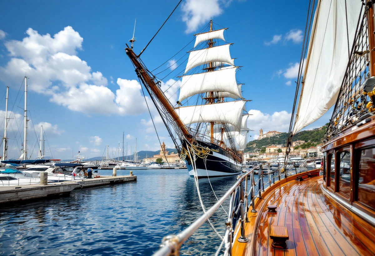 L'Amerigo Vespucci in arrivo a Civitavecchia per il Tour Mediterraneo