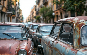 Auto abbandonate in strada a Roma, evidenziando il degrado urbano