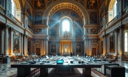 Immagine del Conclave nell'era digitale con simboli di sicurezza