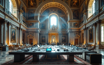 Immagine del Conclave nell'era digitale con simboli di sicurezza