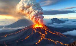 Eruzione vulcanica sull'Etna con esplosioni e lava