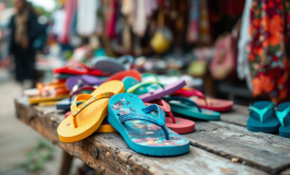 Federica Petagna mostra le infradito in vendita