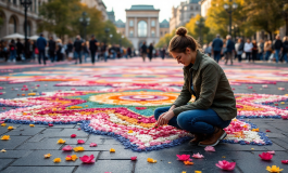 Infiorata di Noto con fiori colorati e messaggi di pace