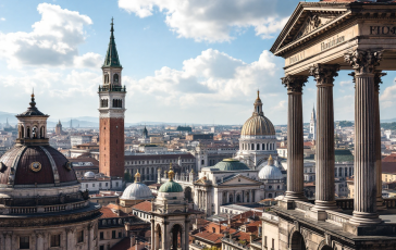 Mappa dell'Italia con simboli di negoziazione internazionale