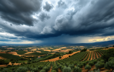 Immagine di temporali in Sicilia con nuvole scure