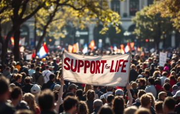 Manifestazione pro vita a Roma con partecipanti e striscioni