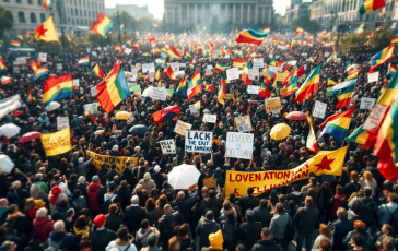 Persone in strada durante la manifestazione per Gaza