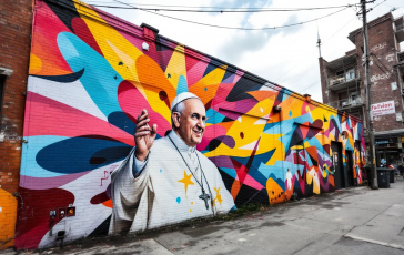 Murale di Papa Francesco ad Aielli, simbolo di riflessione