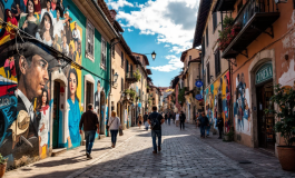 Murales colorati a Gherardi che sembrano un set cinematografico