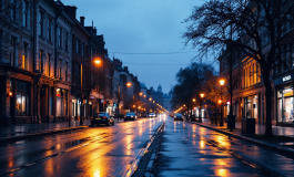 Donna preoccupata mentre cammina di sera