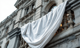 Immagine della campagna di solidarietà con sudari bianchi a Milano