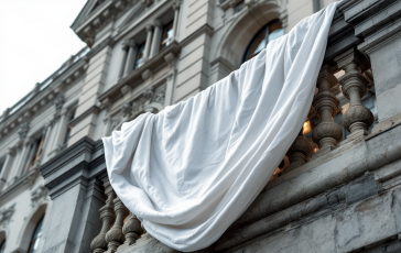 Immagine della campagna di solidarietà con sudari bianchi a Milano