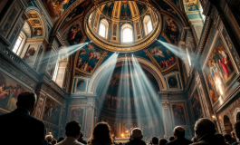 Immagine del conclave con fumata bianca in attesa