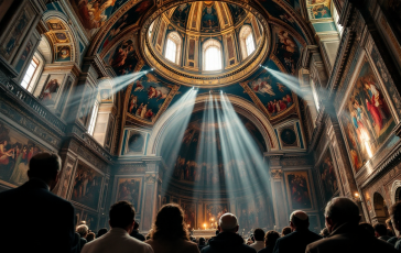 Immagine del conclave con fumata bianca in attesa