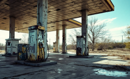 Immagine di un distributore di carburante dopo un incendio