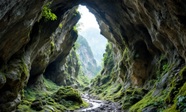 Escursionista in grotta durante un'esplorazione pericolosa