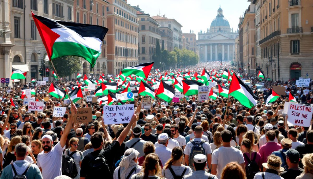 Roma, parte il corteo per Gaza: sfilano bandiere palestinesi e simboli di Pd, M5s e Avs