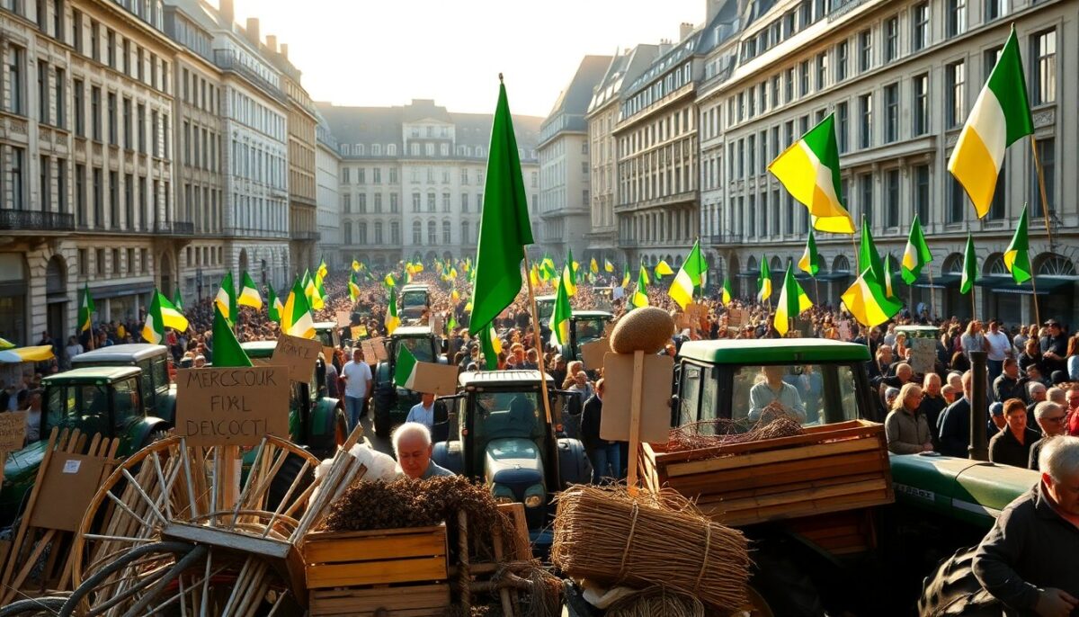 Contadini in protesta a Bruxelles contro l'accordo commerciale del Mercosur