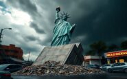 crolla una replica della statua della liberta in brasile colpita da venti impetuosi 1765877304