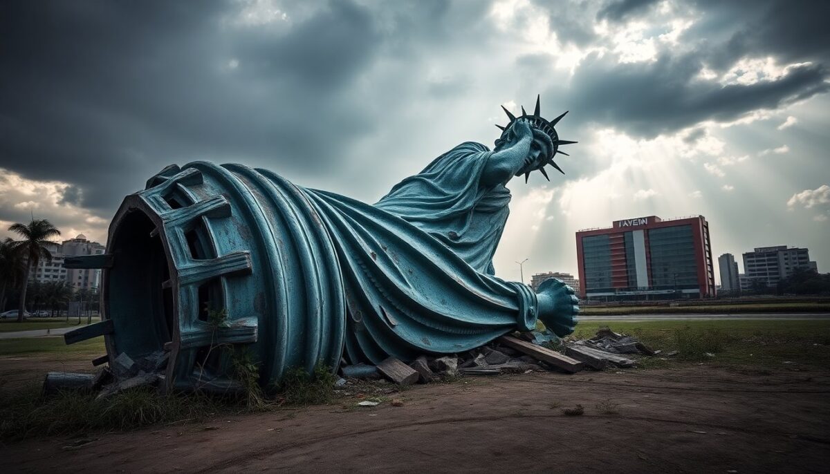 Crolla la Statua della libertà: caduta sotto la forza del vento