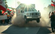 u haul investe manifestanti a los angeles contro il regime iraniano 1768232289