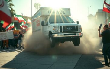 u haul investe manifestanti a los angeles contro il regime iraniano 1768232289 364x230
