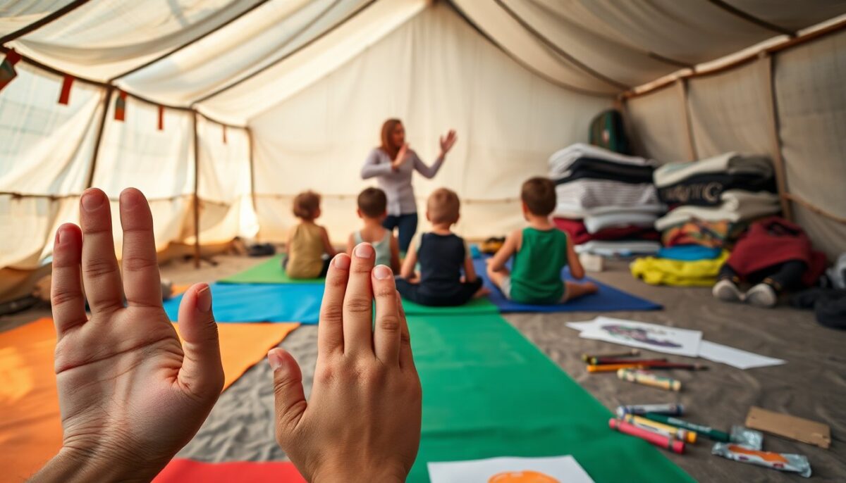 Le lezioni di yoga in tenda che aiutano i bambini di Gaza a ritrovare serenità