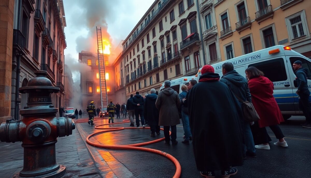 Palazzo storico in fiamme a Roma: evacuazione e intervento dei vigili del fuoco