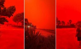 Cielo apocalittico in Australia il ciclone Narelle tinge tutto rosso sangue le immagini sono virali 265x160