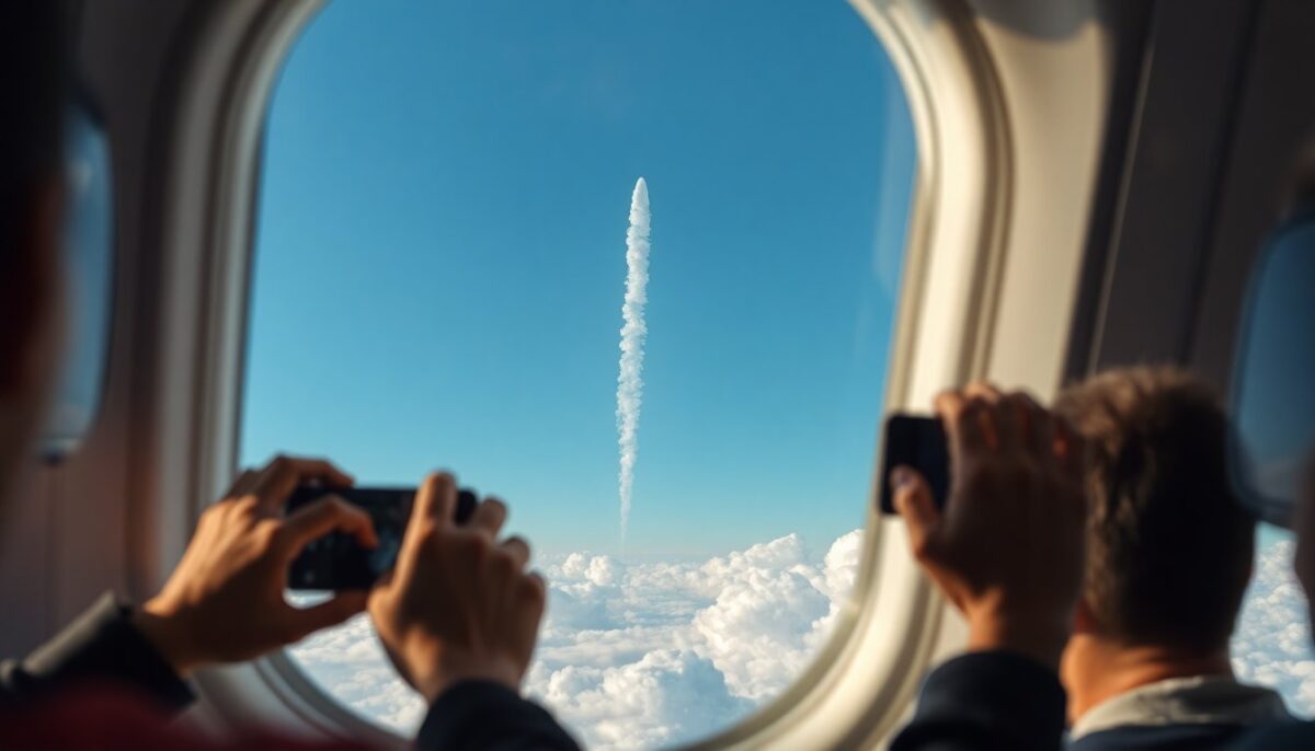 Video dall'aereo: passeggeri osservano un possibile missile in verticale tra le nuvole