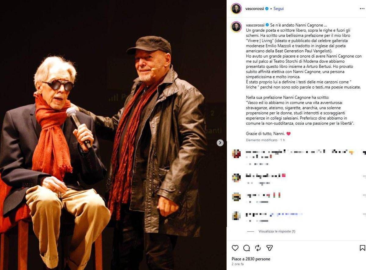 Addio a Nanni Cagnone, il poeta e scrittore aveva 86 anni: il post di Vasco Rossi