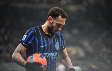 Inter infortunio per Calhanoglu finale Coppa Italia a rischio stagione finita 364x230